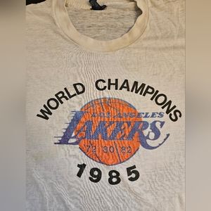 Vintage Original Rare 1985 NBA World Champions Lakers Single Stitch XL White